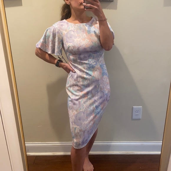 Calvin Klein Pastel Floral Flutter-Sleeve Dress - Picture 3 of 15